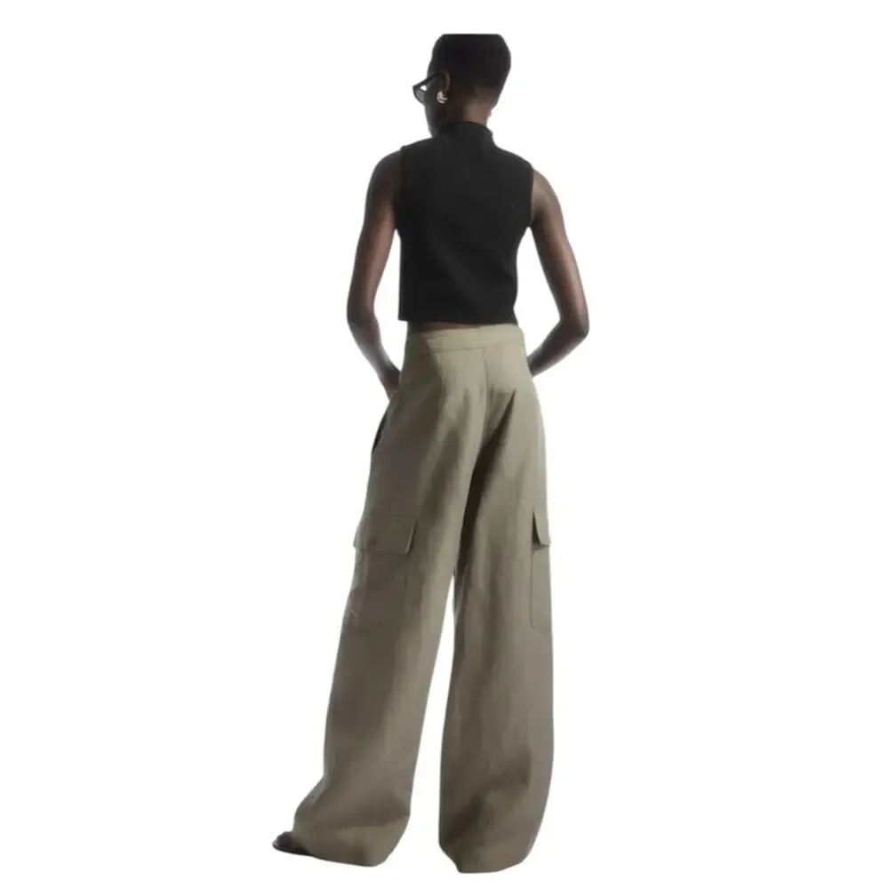 NWT COS Wide Leg Linen Blend Cargo Trousers Sz 2